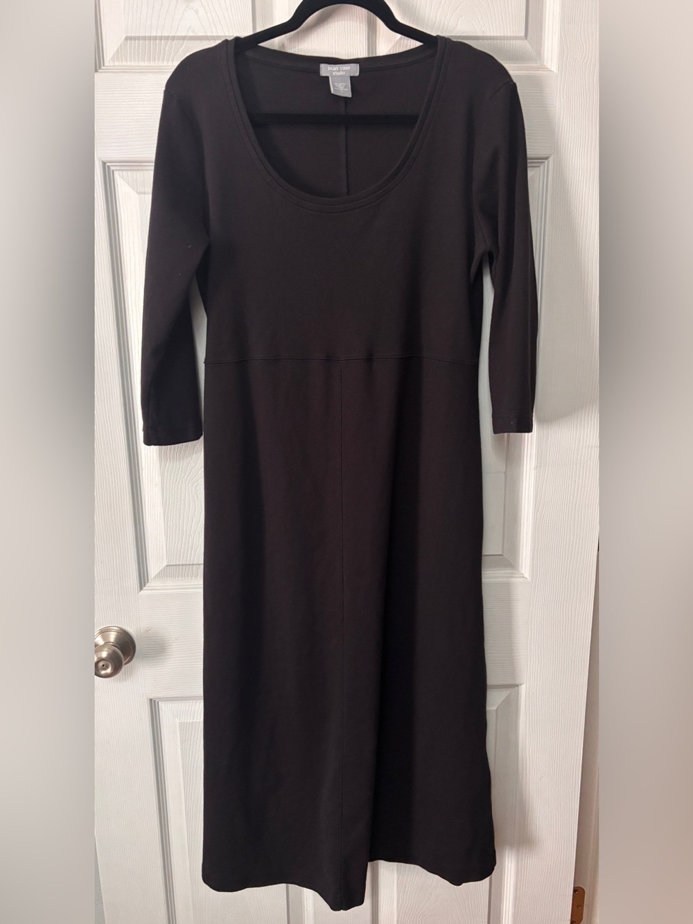 Joan Vass Studio Size XL Black 100% Cotton Maxi Dress 3/4 Sleeves